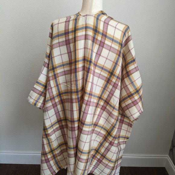 Ann Taylor Plaid Brushed Open Poncho NWOT - Picture 6 of 7